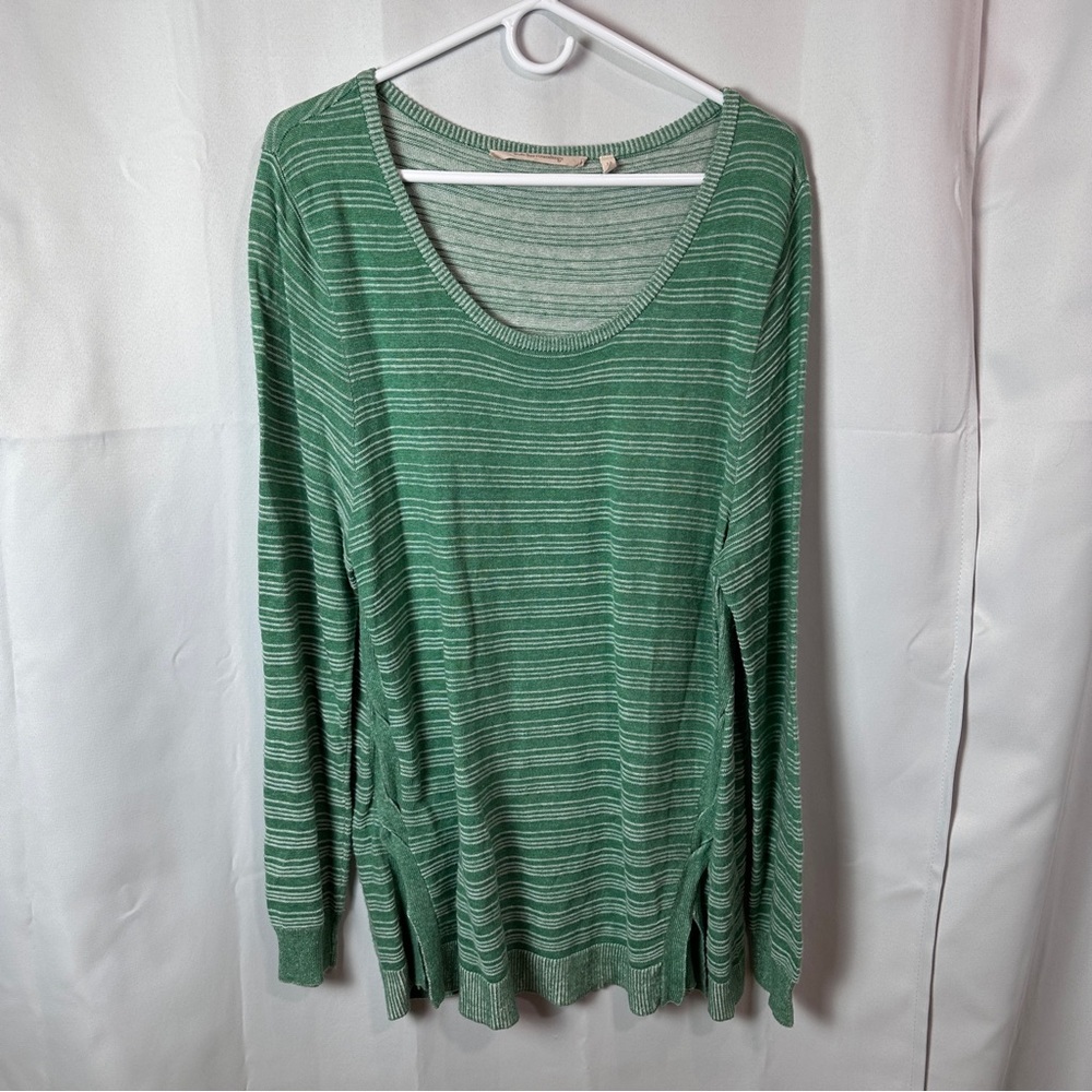 Soft Surroundings Women’s Mint and White Striped Tunic-Length Sweater - Size XL